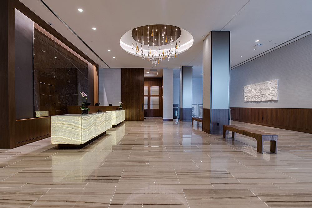 Hotel lobby interior — the kind of hospitality property Shree Yog Ventures supplies with textiles
